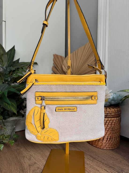 Dana Buchman Handbags - Dana Buchman VL Yellow Flower & Linen Crossbody Shoulder Bag